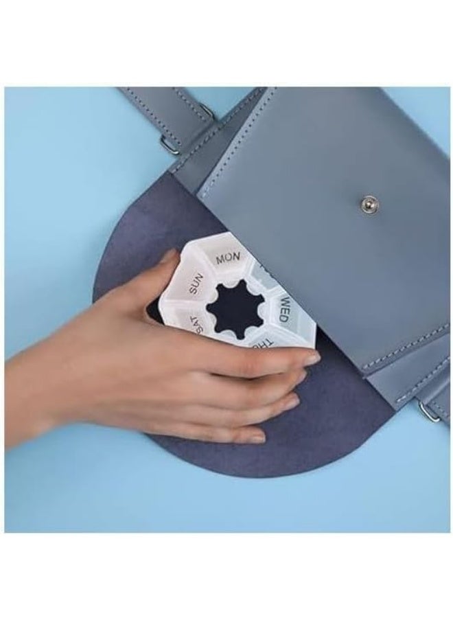 Portable Pocket Pill and Vitamin Organizer, 7 Compartment Pill Case - Compact Modern Design for Travel and Work - Multi-Colored Hexagonal Shape - Image 1